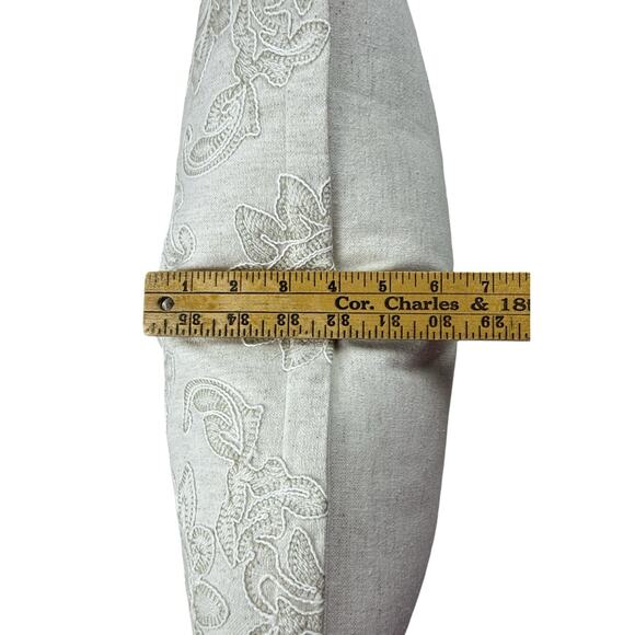 Luxury Throw Pillows Embroidered Rectangular Decor Linen Blend Natural 20”X14” - Picture 12 of 14